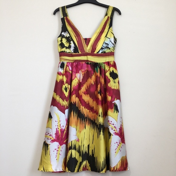 Single Dress Vintage Y2K 100% Silk made in USA Vibrant Flower sleeveless dress - Picture 1 of 16